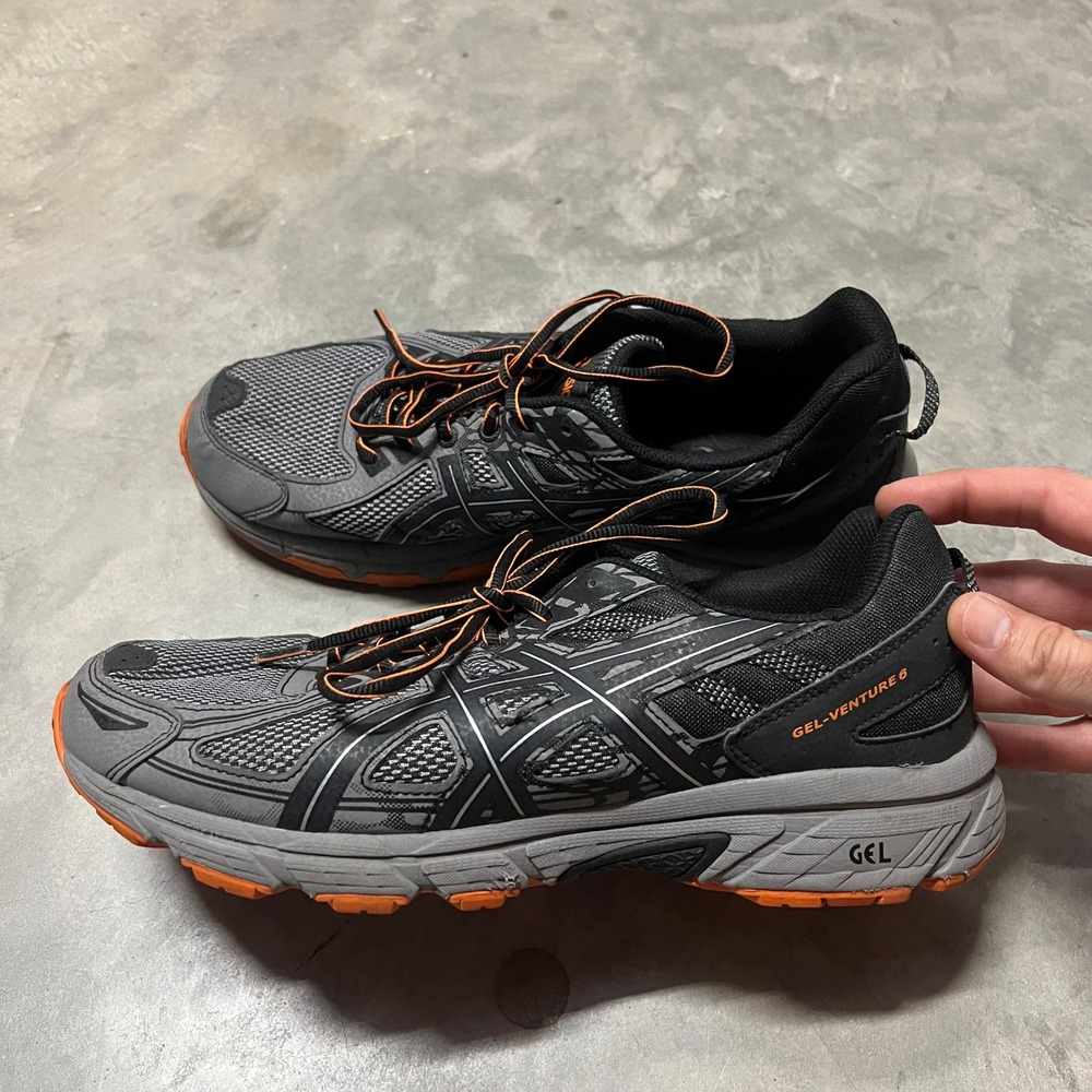 Asics Gel Venture 6 Mens 11 4E Wide Trail Running Shoes Black Grey T7G3Q